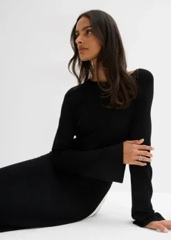 Best Vestido de punto de mezcla de viscosa con detalles en contraste Mujer Esenciales|Vestidos