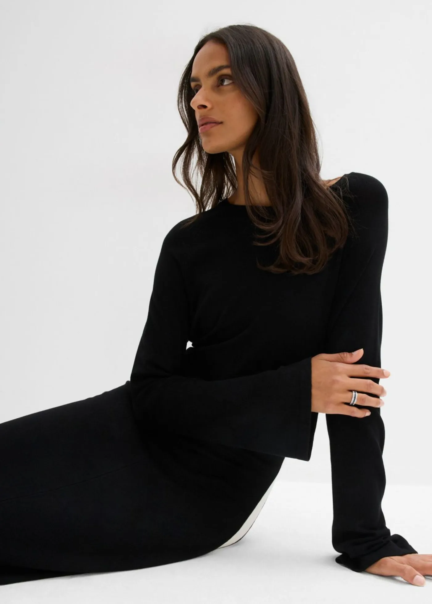 Best Vestido de punto de mezcla de viscosa con detalles en contraste Mujer Esenciales|Vestidos