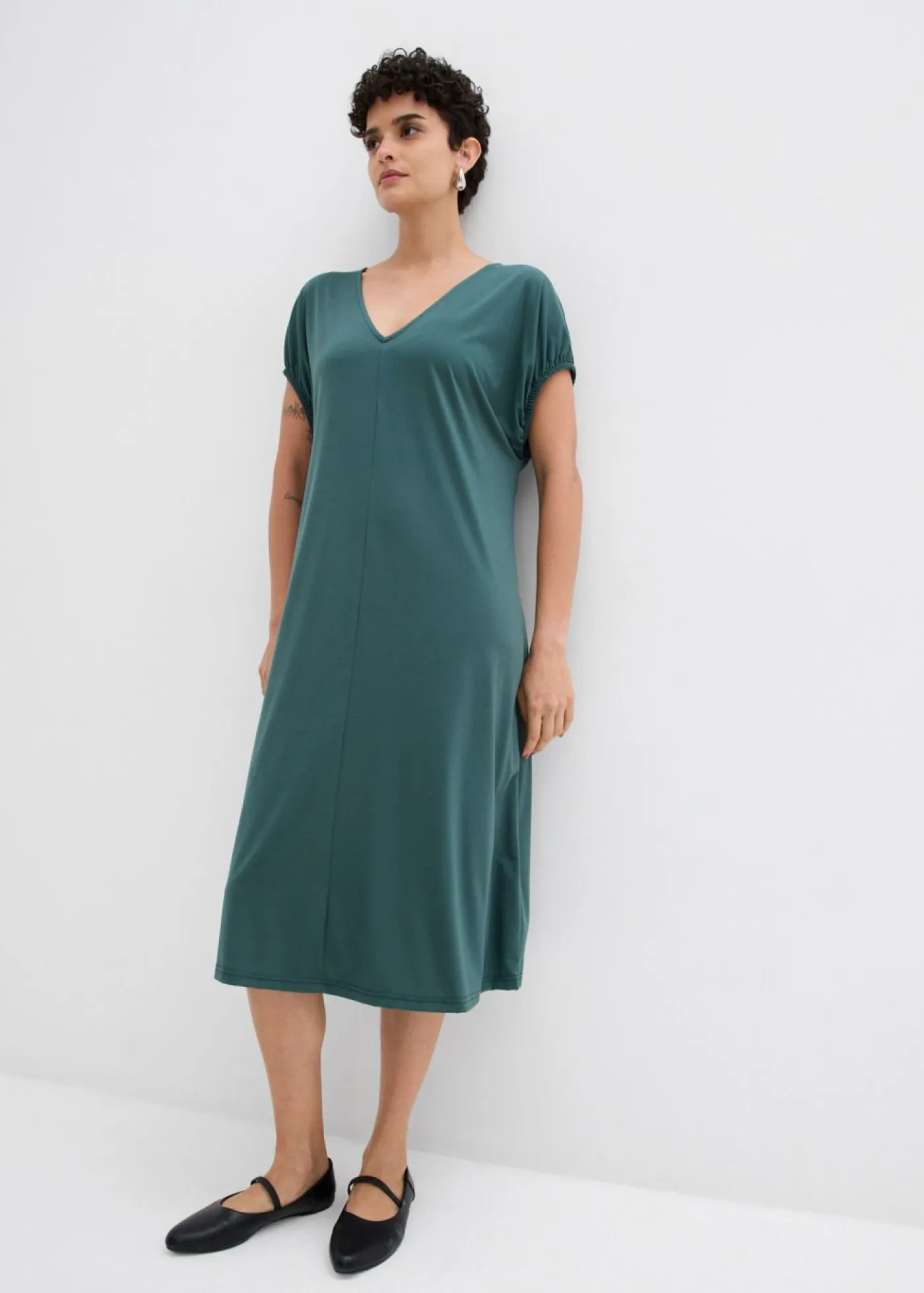 Discount Vestido de punto de mezcla de viscosa con escote en V Mujer Esenciales|Vestidos
