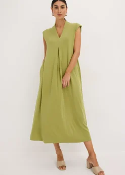 Vestido de punto de piqué de viscosa con hombreras Mujer Vestidos