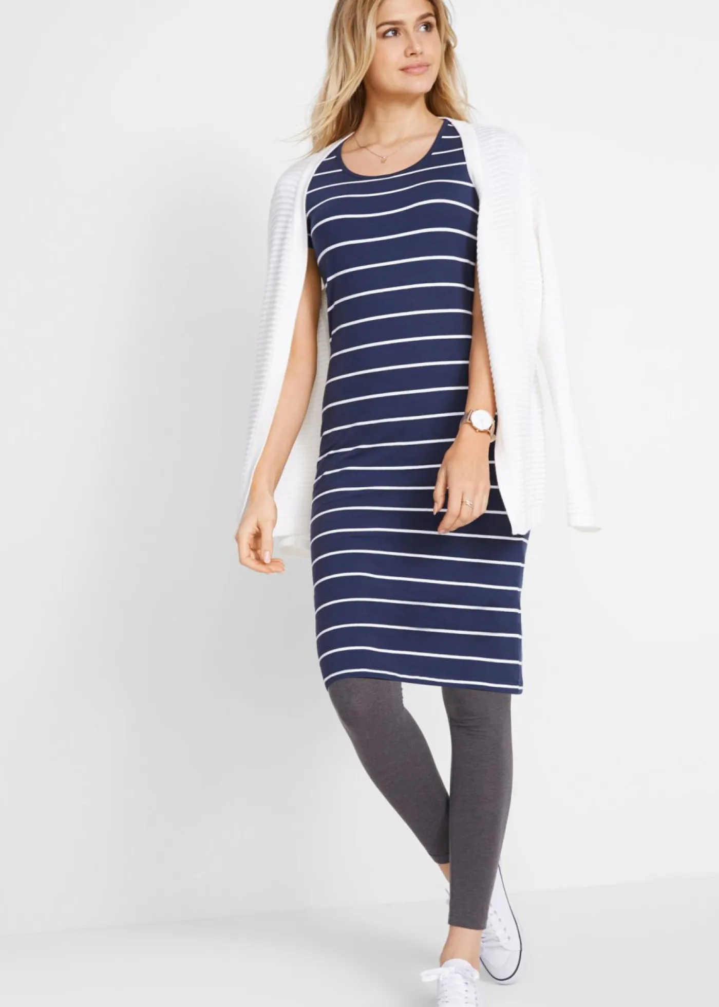 New Vestido de punto elástico de manga corta Mujer Básicos|Vestidos