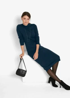 Hot Vestido de punto fino con cuello alto Mujer Básicos|Vestidos