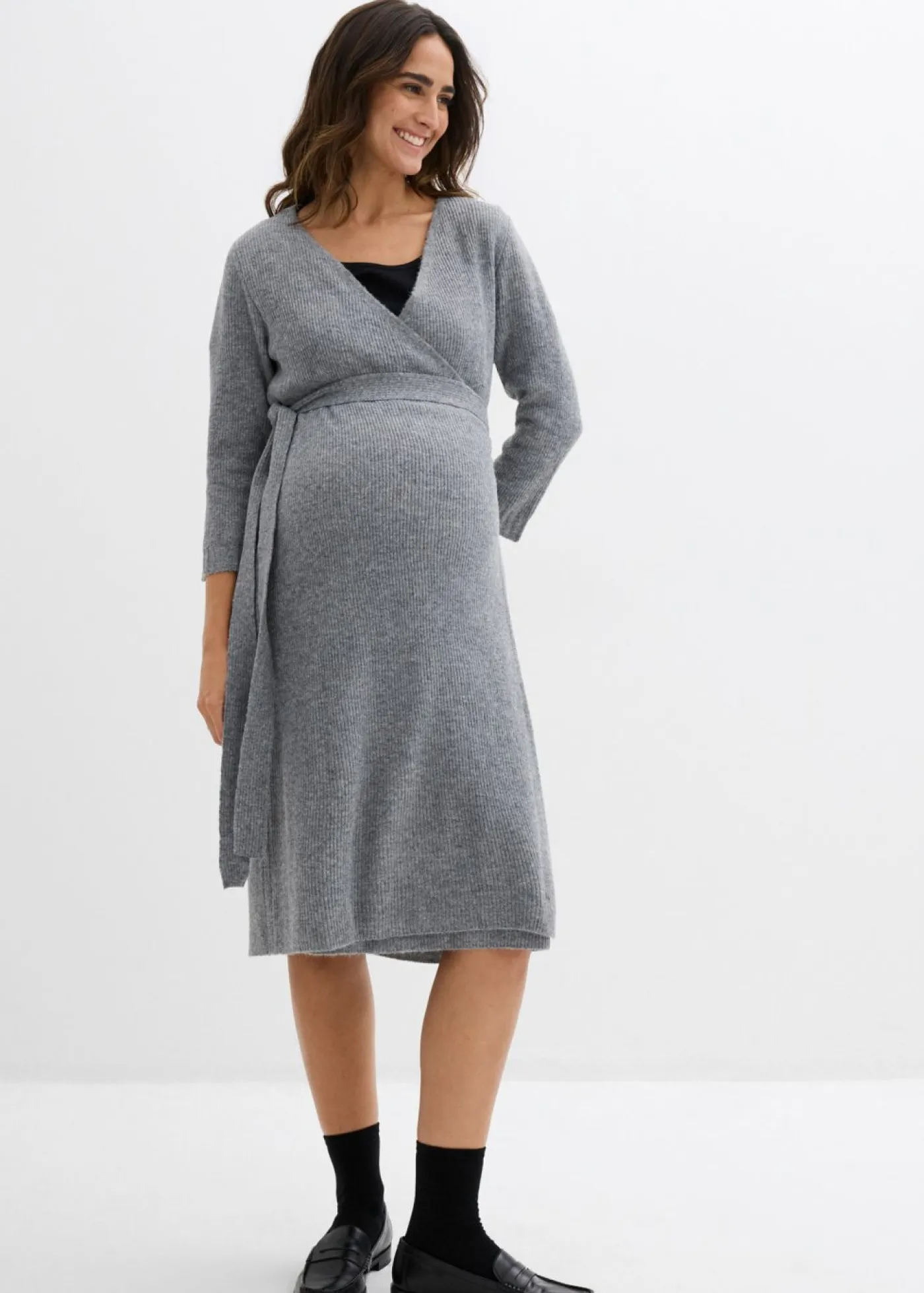 Vestido de punto suave para el embarazo y la lactancia con mangas 3/4 Mujer Premamá