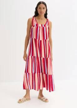 Best Vestido de tirantes de viscosa estructurada de rayas Mujer Vestidos