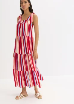 Best Vestido de tirantes de viscosa estructurada de rayas Mujer Vestidos