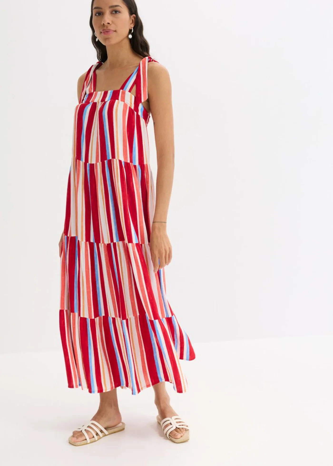 Best Vestido de tirantes de viscosa estructurada de rayas Mujer Vestidos