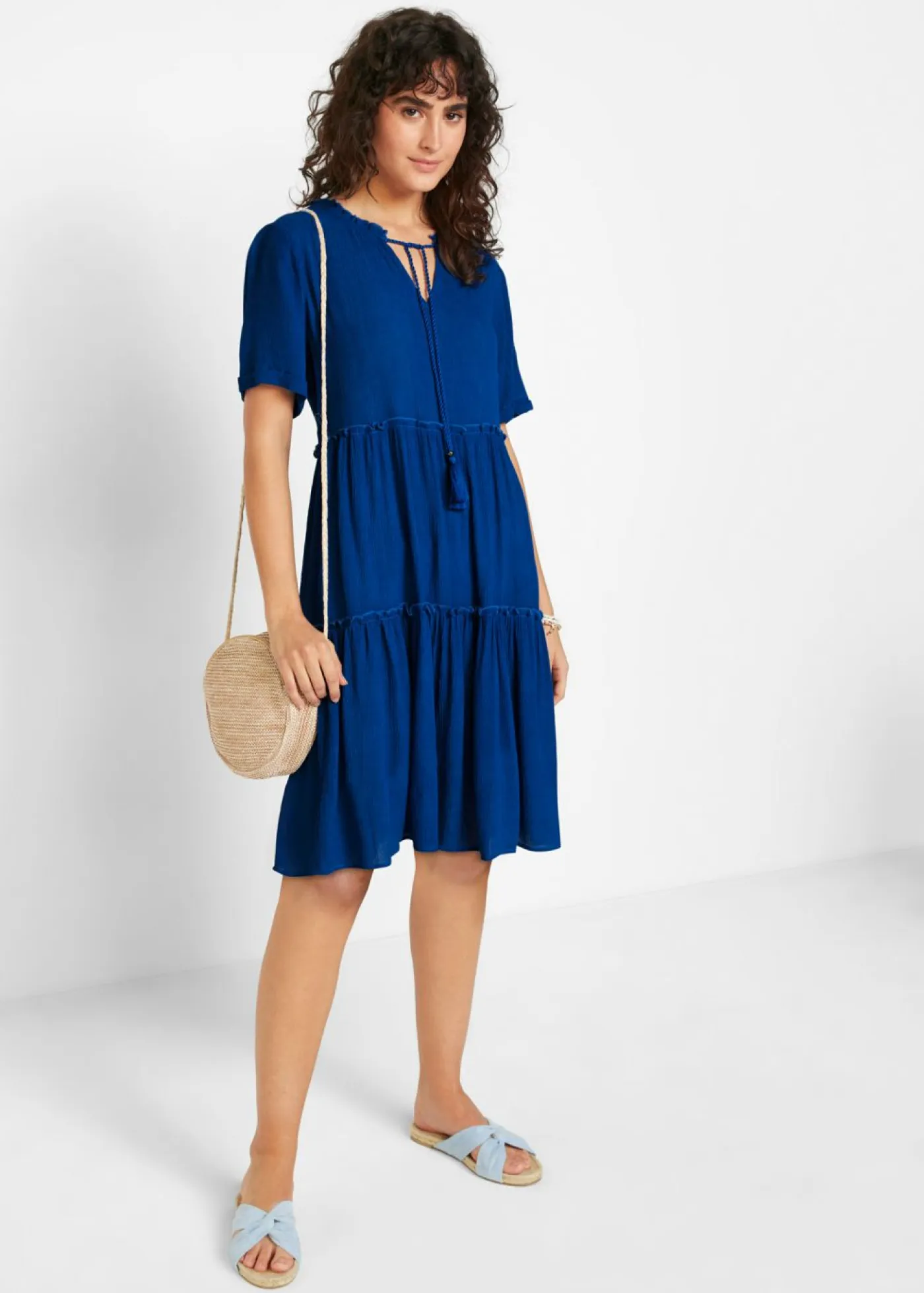 Best Vestido de viscosa arrugada hasta la rodilla con detalle en el escote Mujer Vestidos