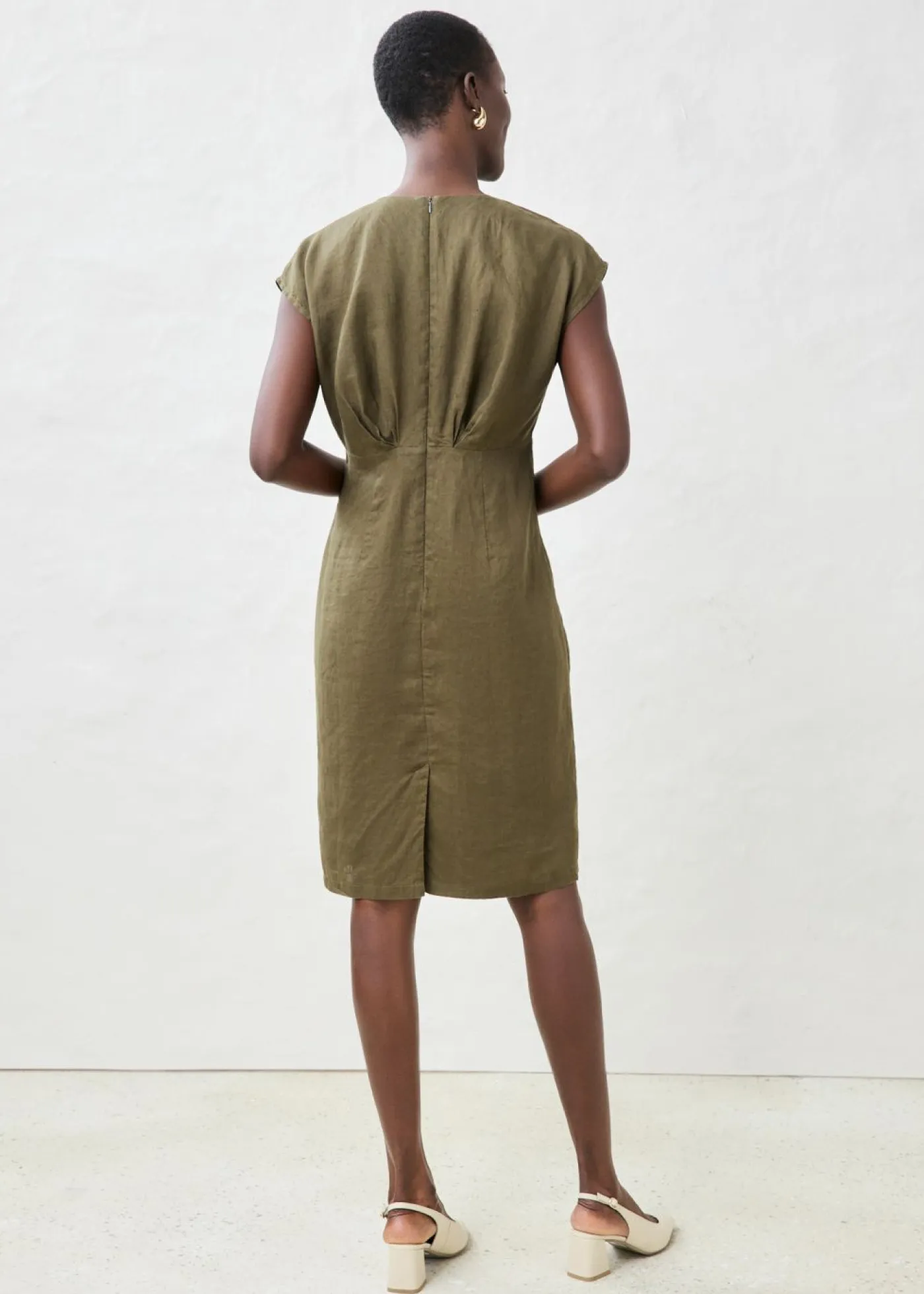 New Vestido entallado de lino puro Mujer Premium|Vestidos