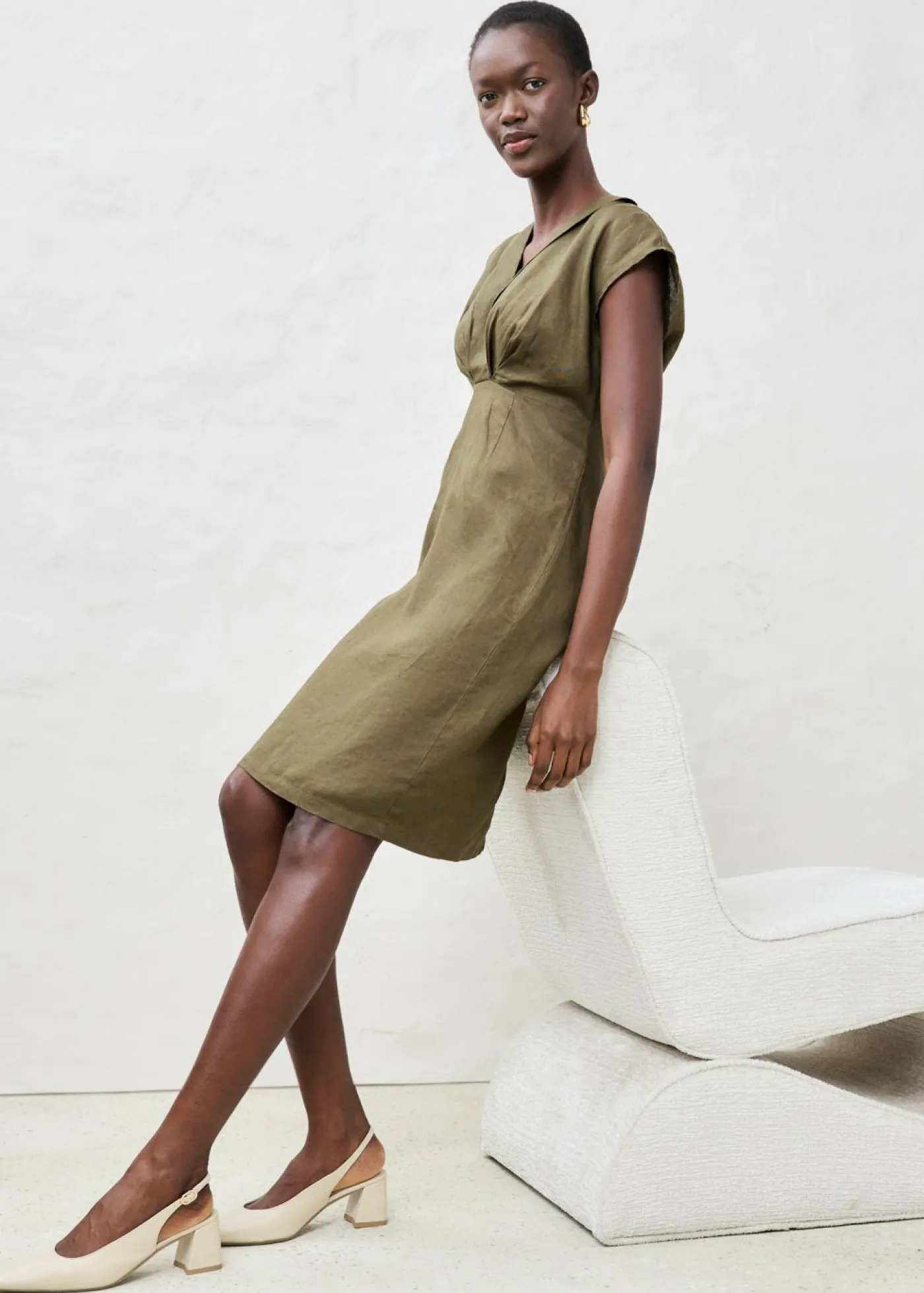 New Vestido entallado de lino puro Mujer Premium|Vestidos