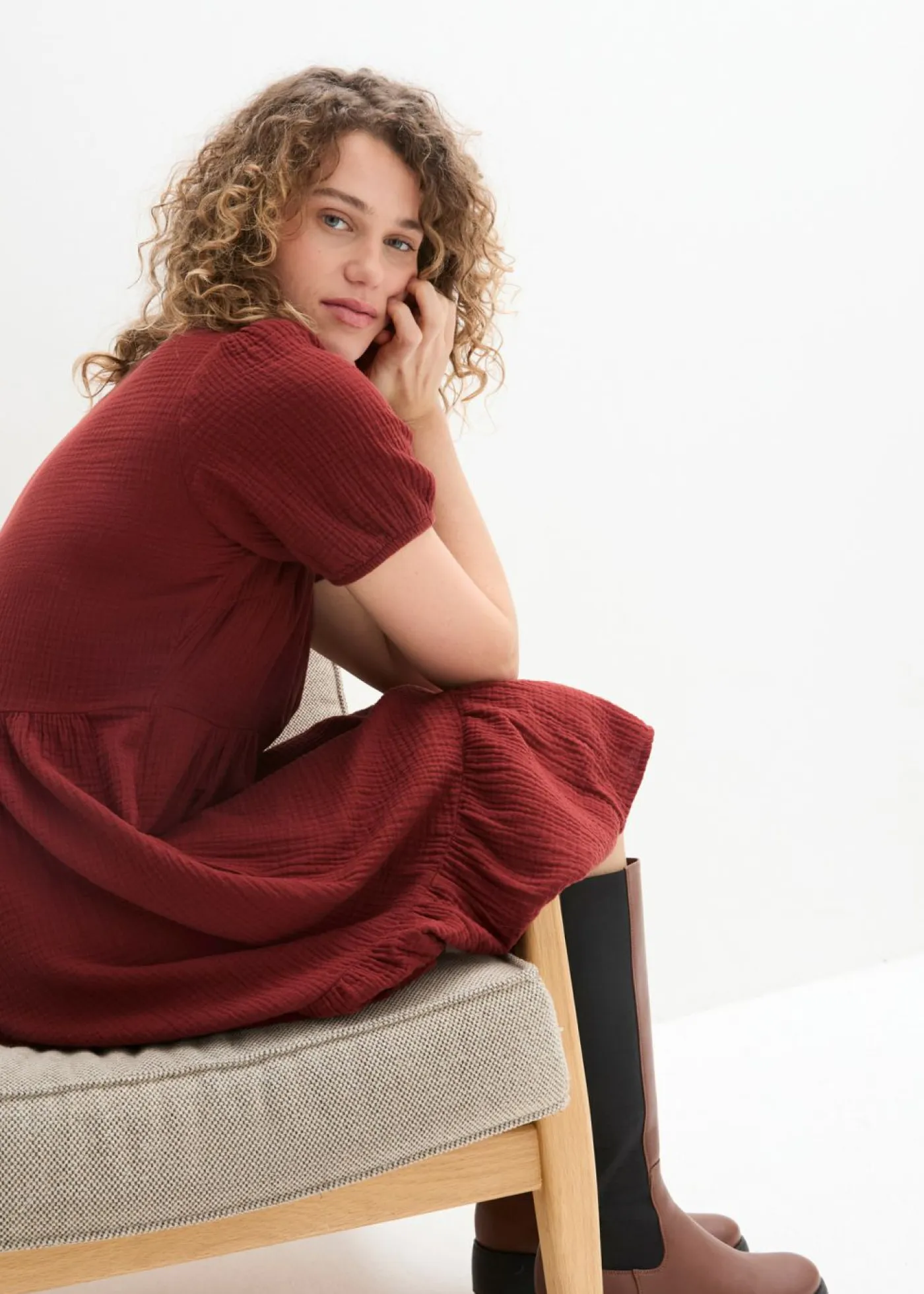 Best Vestido holgado de muselina de algodón Mujer Vestidos|Novedades