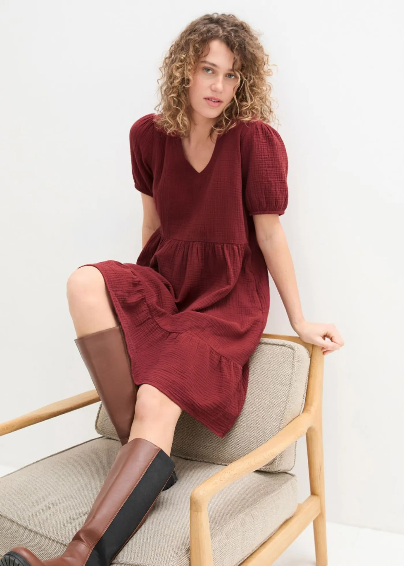 Best Vestido holgado de muselina de algodón Mujer Vestidos|Novedades