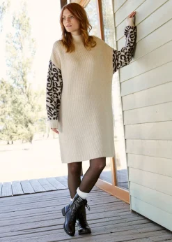 Discount Vestido holgado de punto con estampado de leopardo Mujer Vestidos|Ropa De Punto