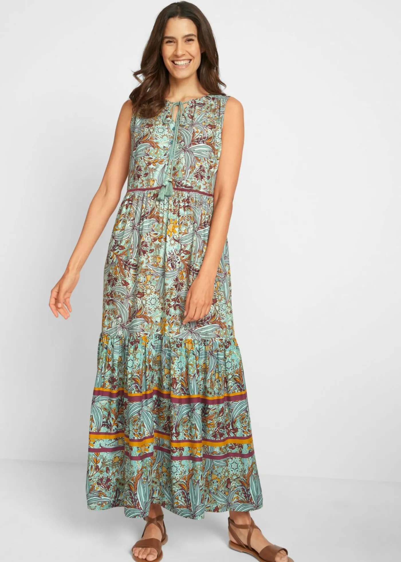 Vestido largo con estampado de cenefas Mujer Vestidos