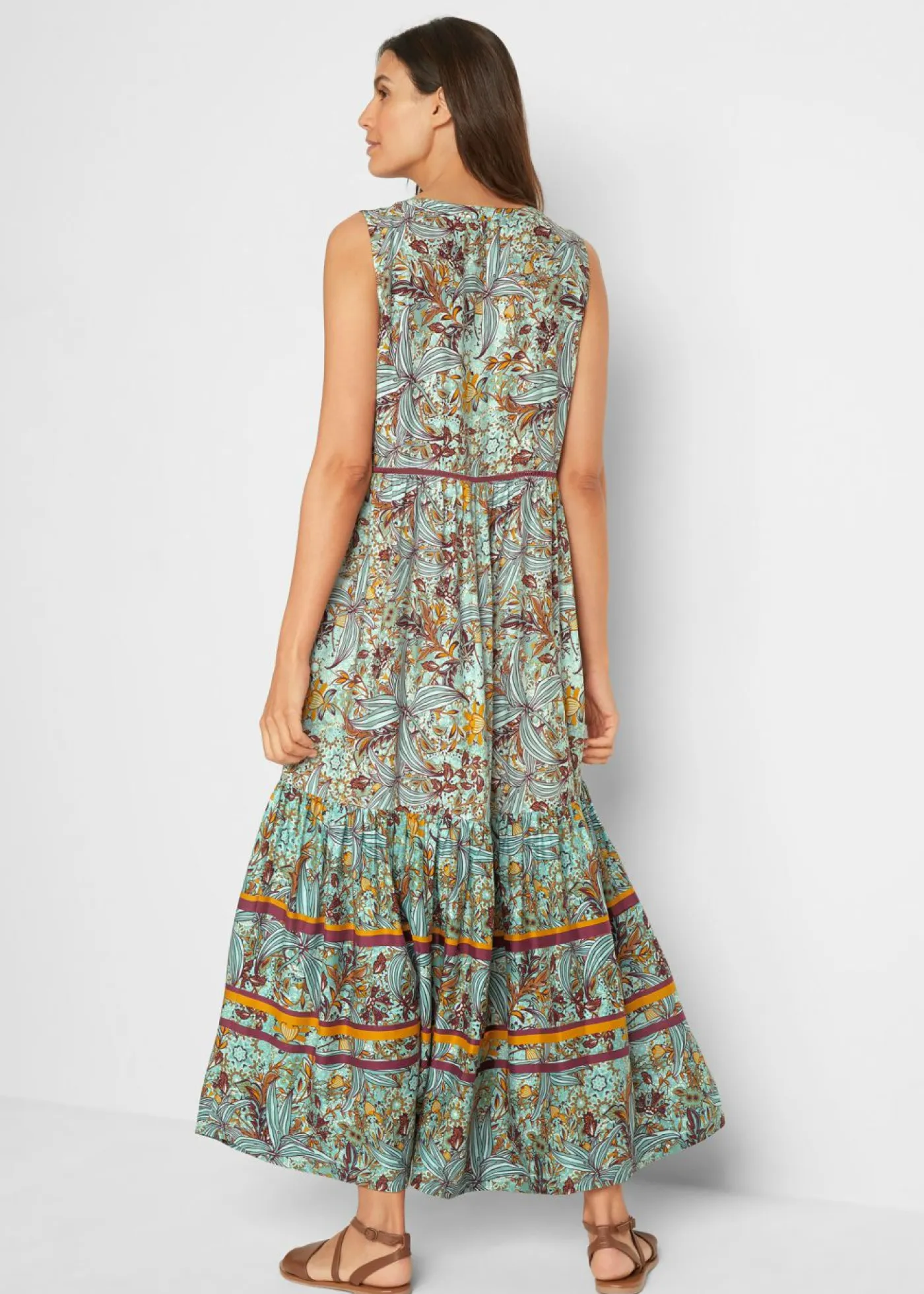 Vestido largo con estampado de cenefas Mujer Vestidos