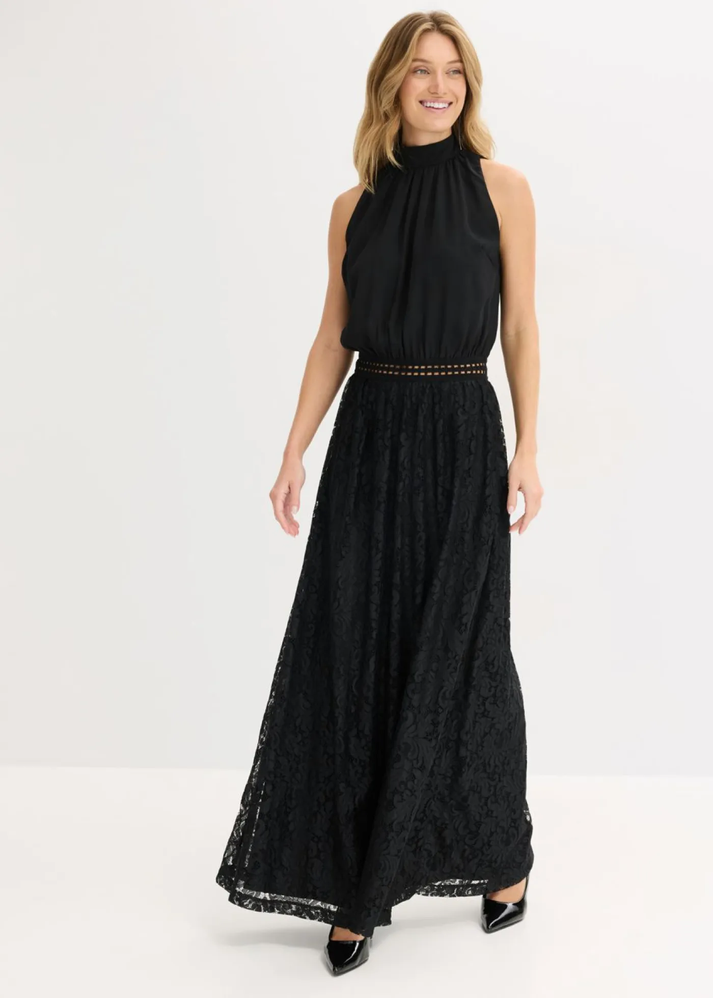 Sale Vestido largo con falda de encaje Mujer Vestidos|Ropa Elegante