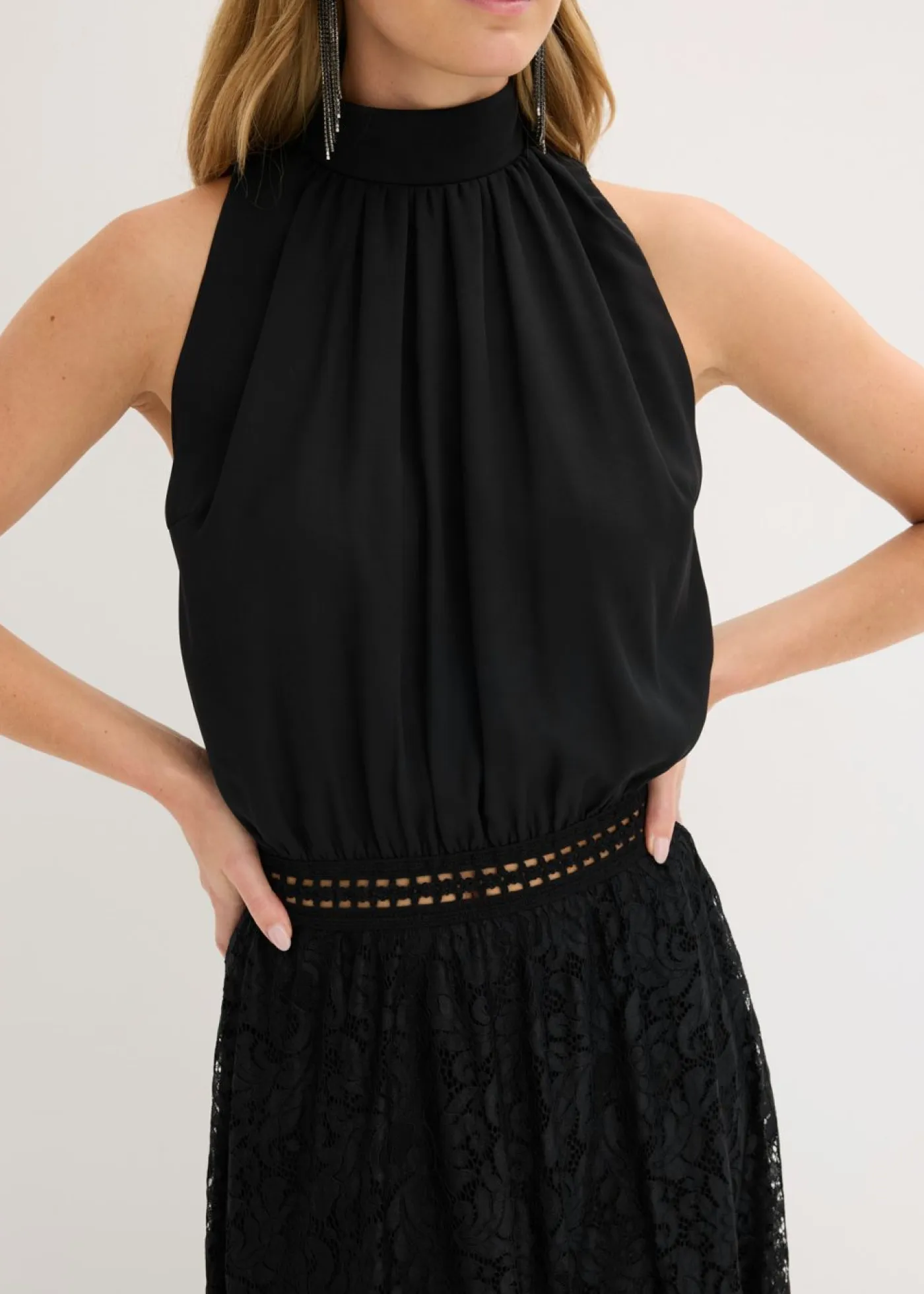 Sale Vestido largo con falda de encaje Mujer Vestidos|Ropa Elegante