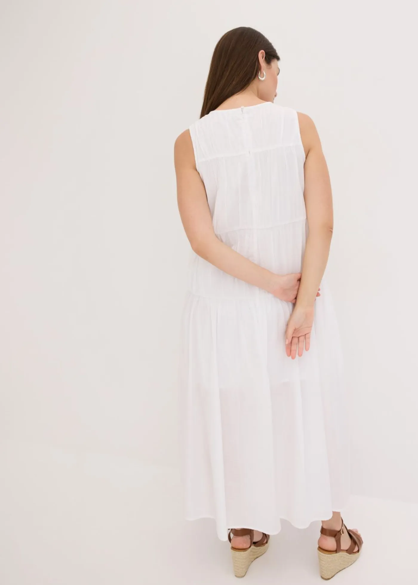Clearance Vestido largo de algodón con fruncidos Mujer Vestidos