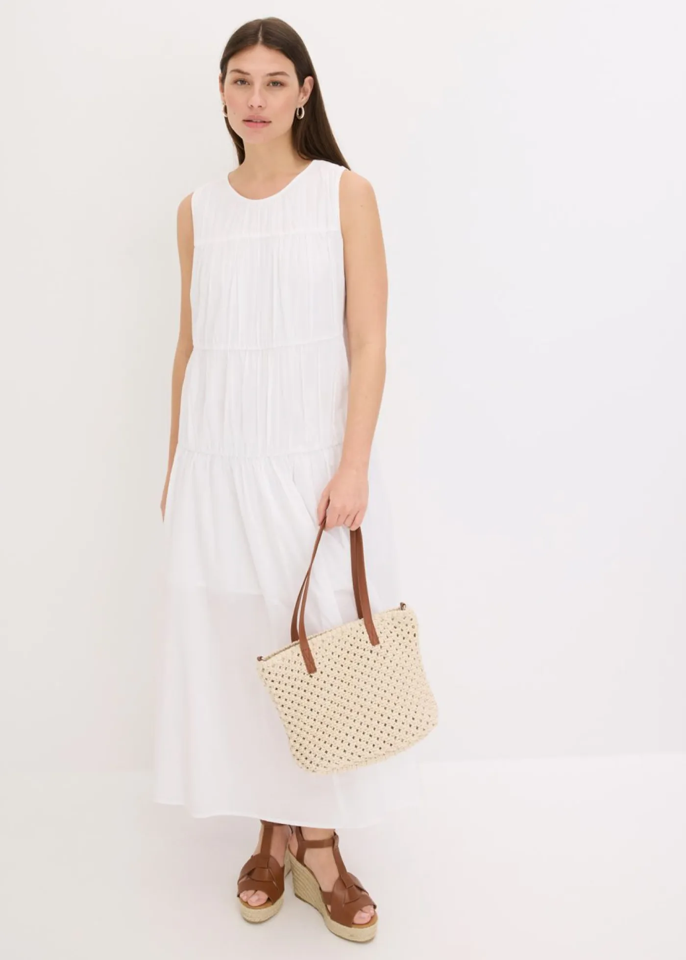 Clearance Vestido largo de algodón con fruncidos Mujer Vestidos