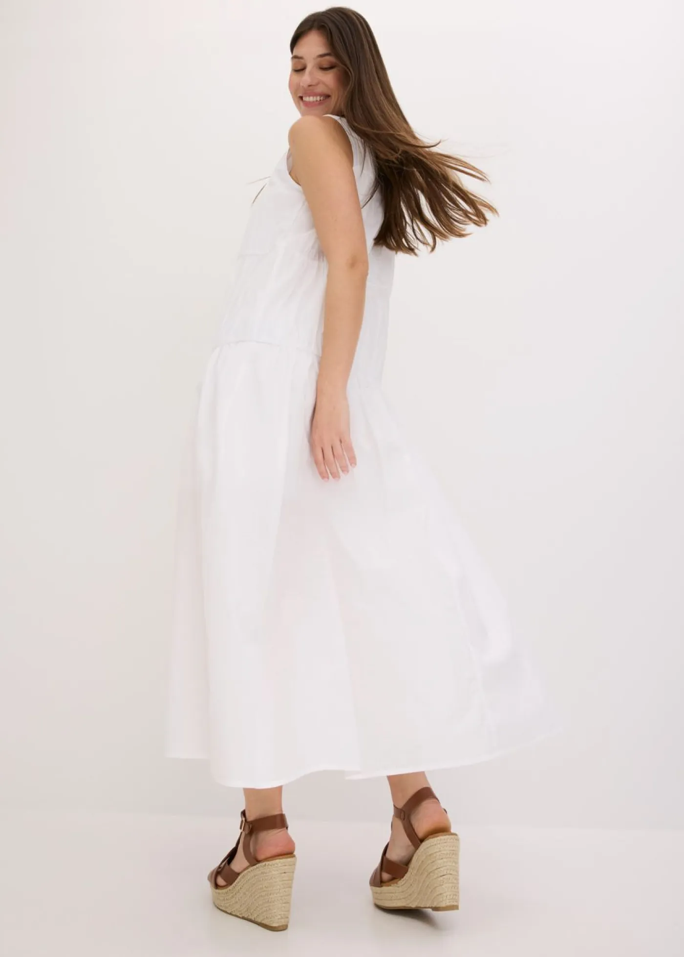 Clearance Vestido largo de algodón con fruncidos Mujer Vestidos