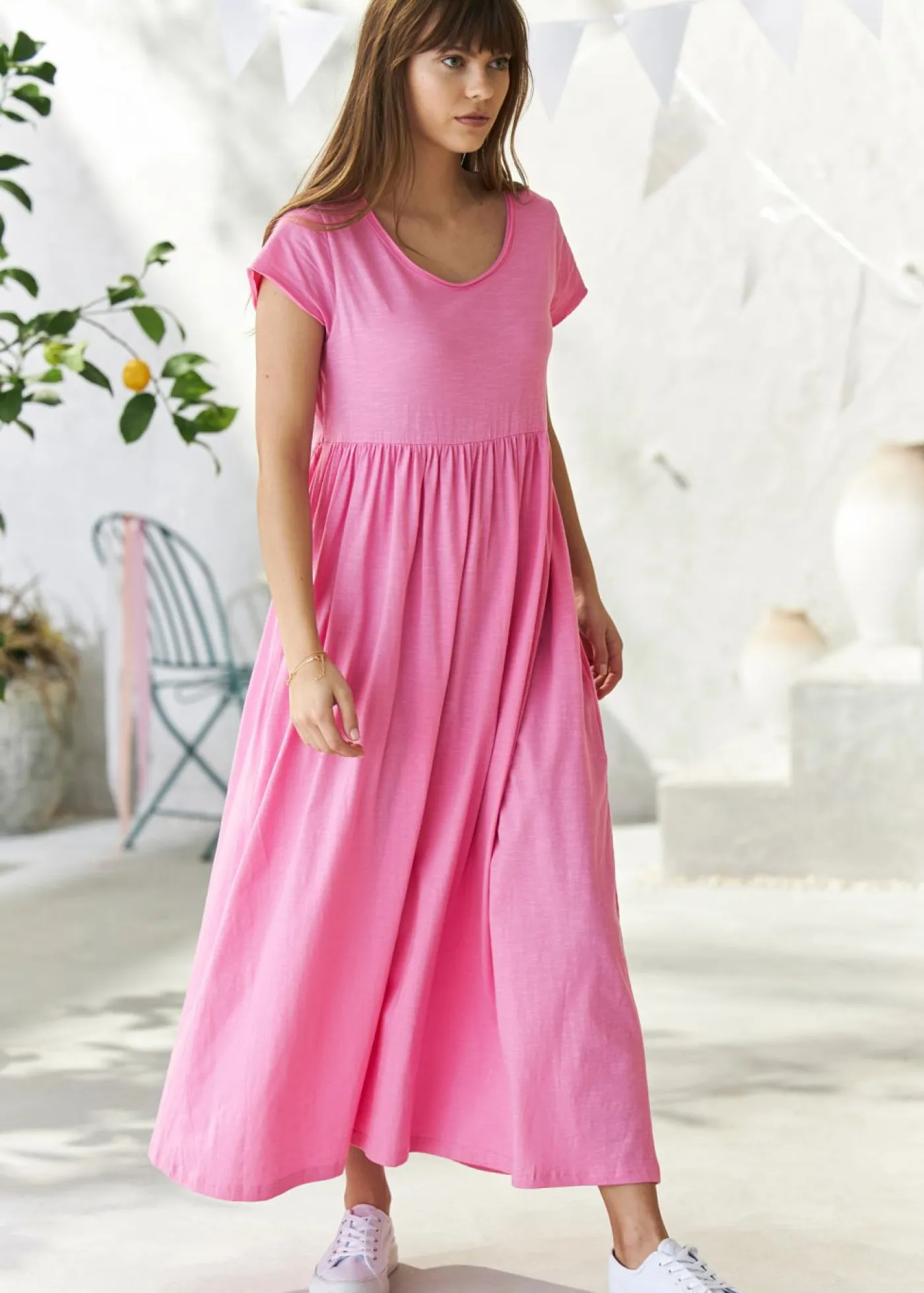 New Vestido largo de algodón orgánico Mujer Vestidos