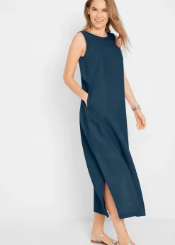 Sale Vestido largo de lino con motivo perforado en el escote y abertura lateral Mujer Vestidos