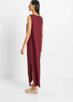 Online Vestido largo de lino con motivo perforado en el escote y abertura lateral Mujer Vestidos