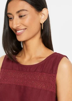 Online Vestido largo de lino con motivo perforado en el escote y abertura lateral Mujer Vestidos