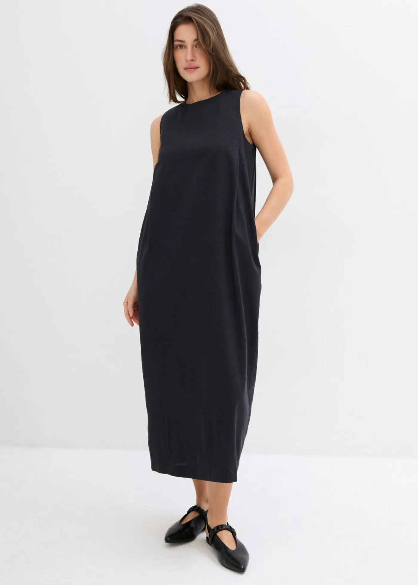 Outlet Vestido largo de mezcla de viscosa con bolsillos Mujer Esenciales|Vestidos