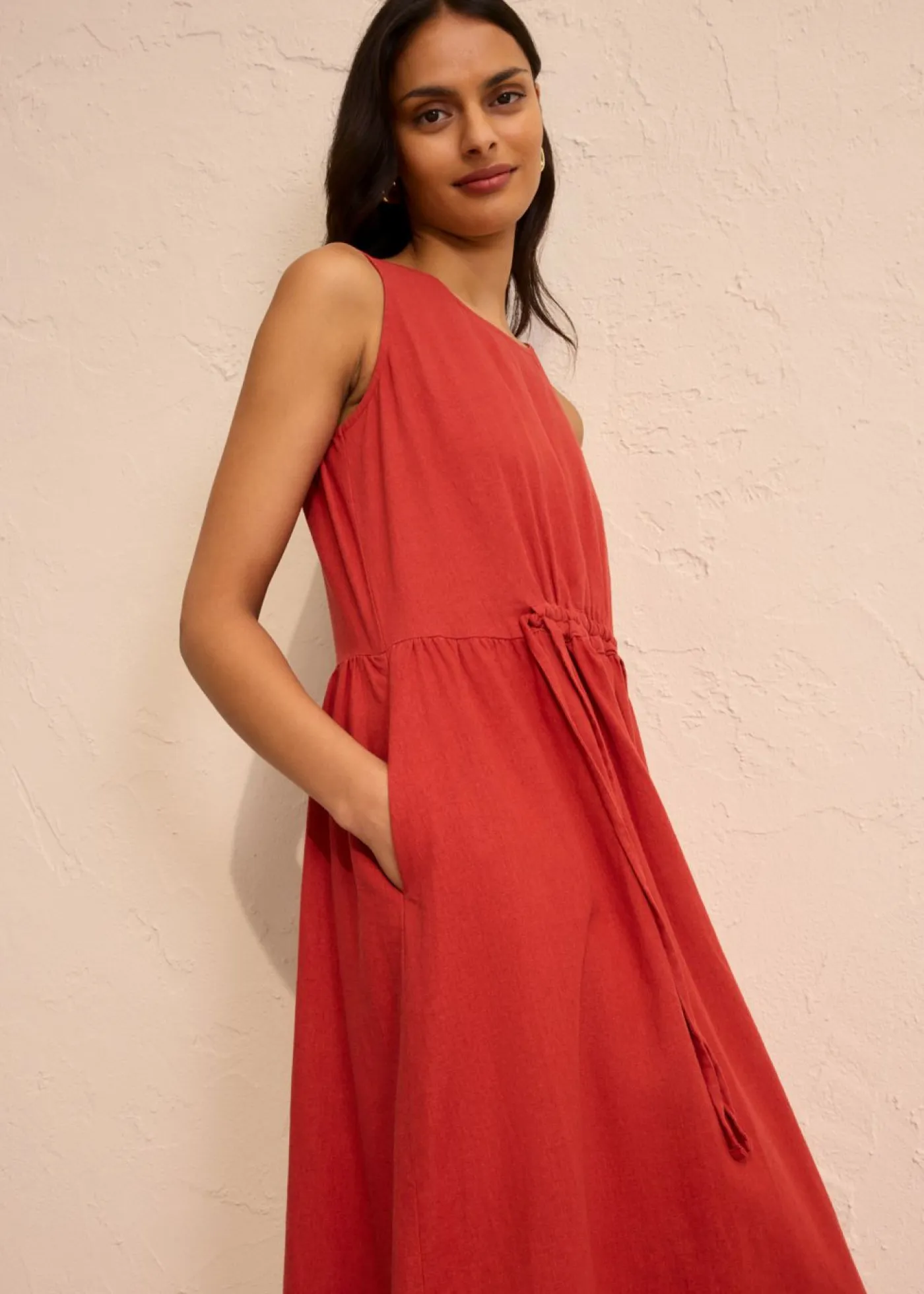 Discount Vestido largo de mezcla ligera de lino y viscosa Mujer Esenciales|Vestidos