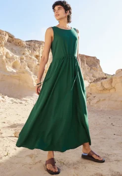 Online Vestido largo de mezcla ligera de lino y viscosa Mujer Esenciales|Vestidos
