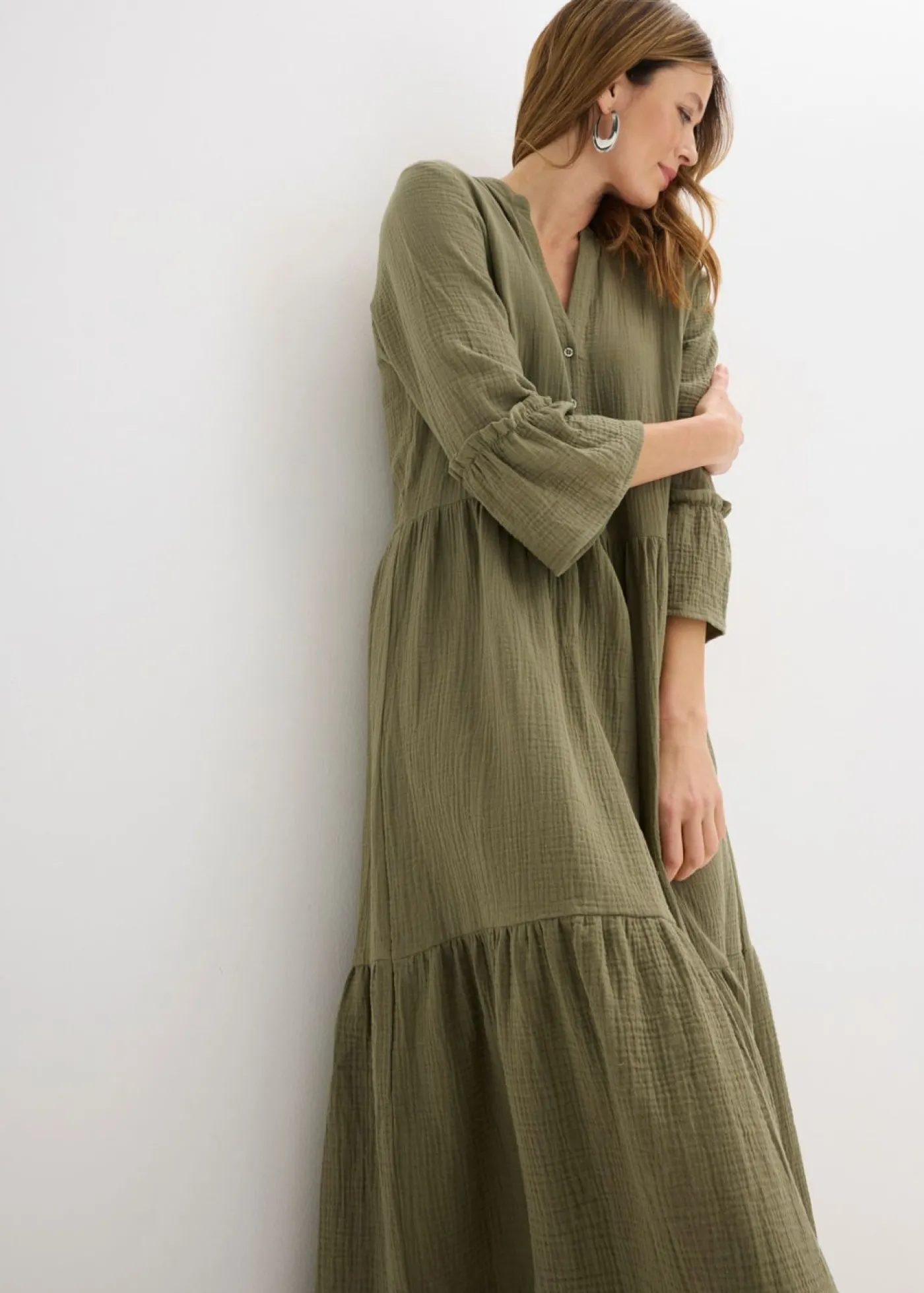 Outlet Vestido largo de muselina suave Mujer Tallas Pequeñas