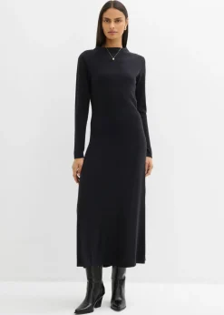 Vestido largo de punto fino con cachemir Mujer Esenciales|Vestidos