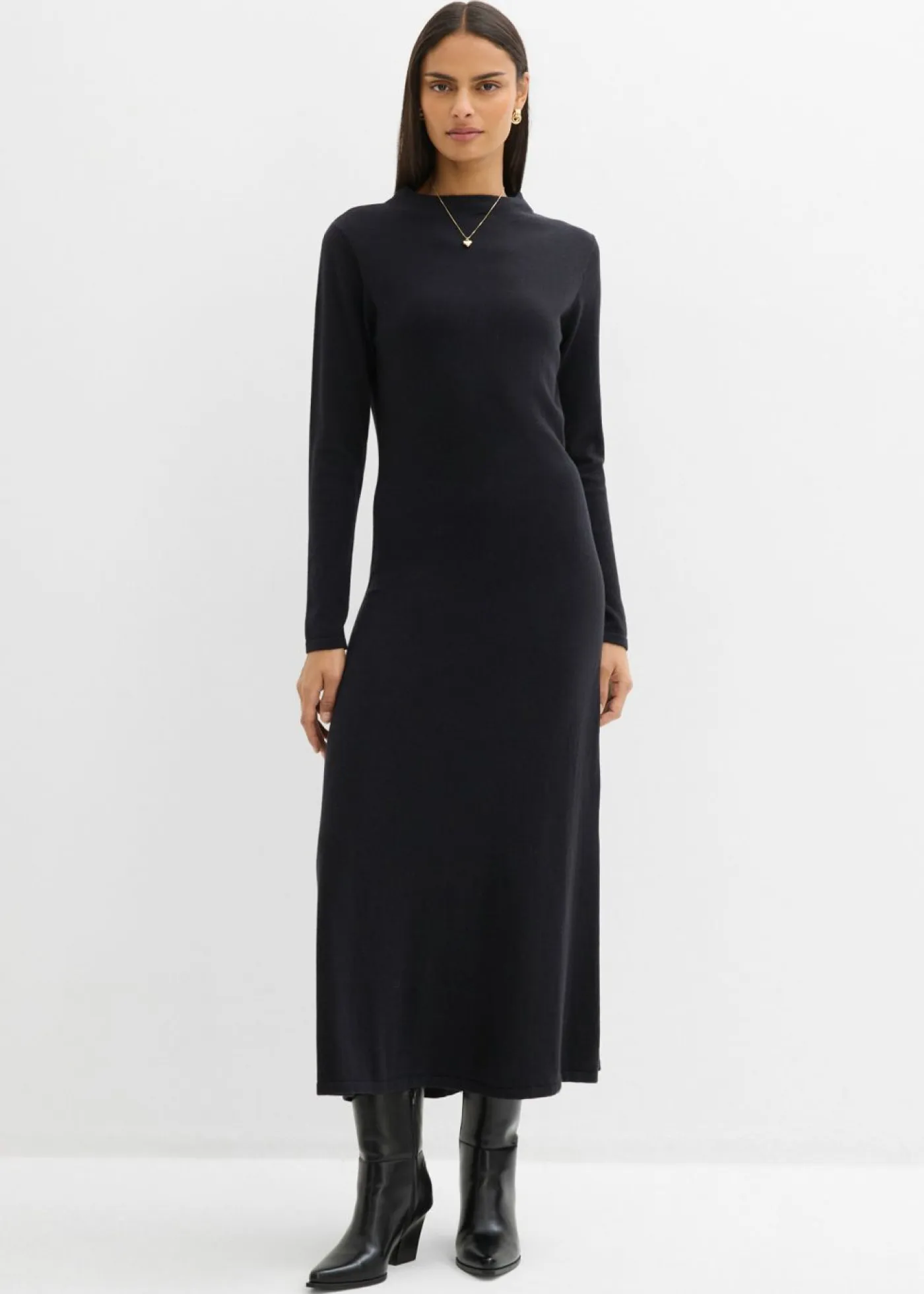 Vestido largo de punto fino con cachemir Mujer Esenciales|Vestidos