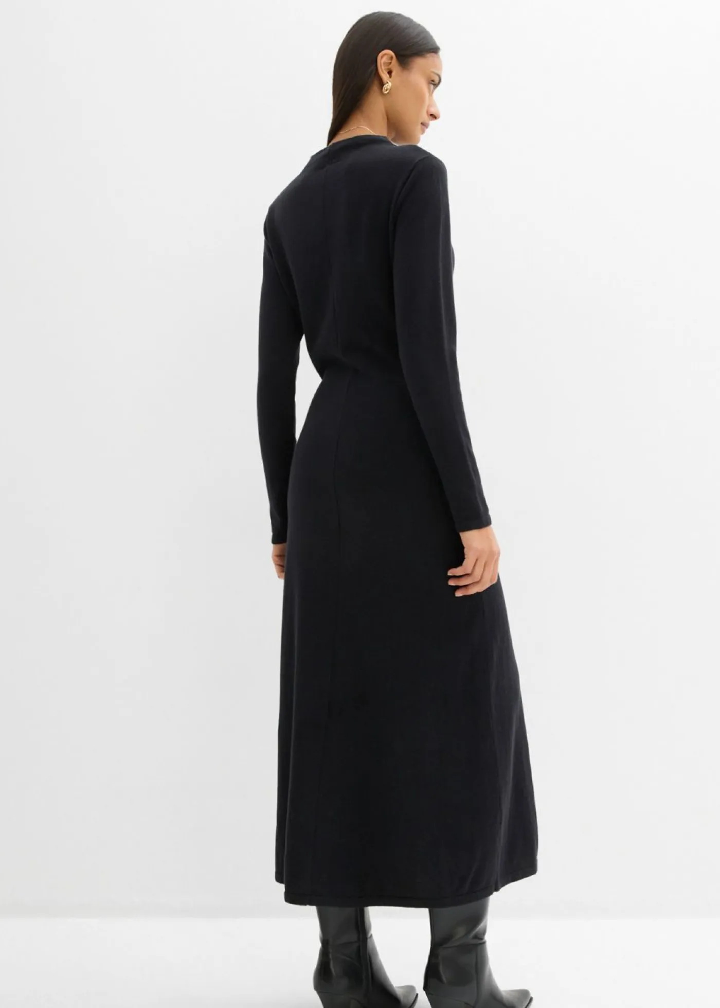 Vestido largo de punto fino con cachemir Mujer Esenciales|Vestidos