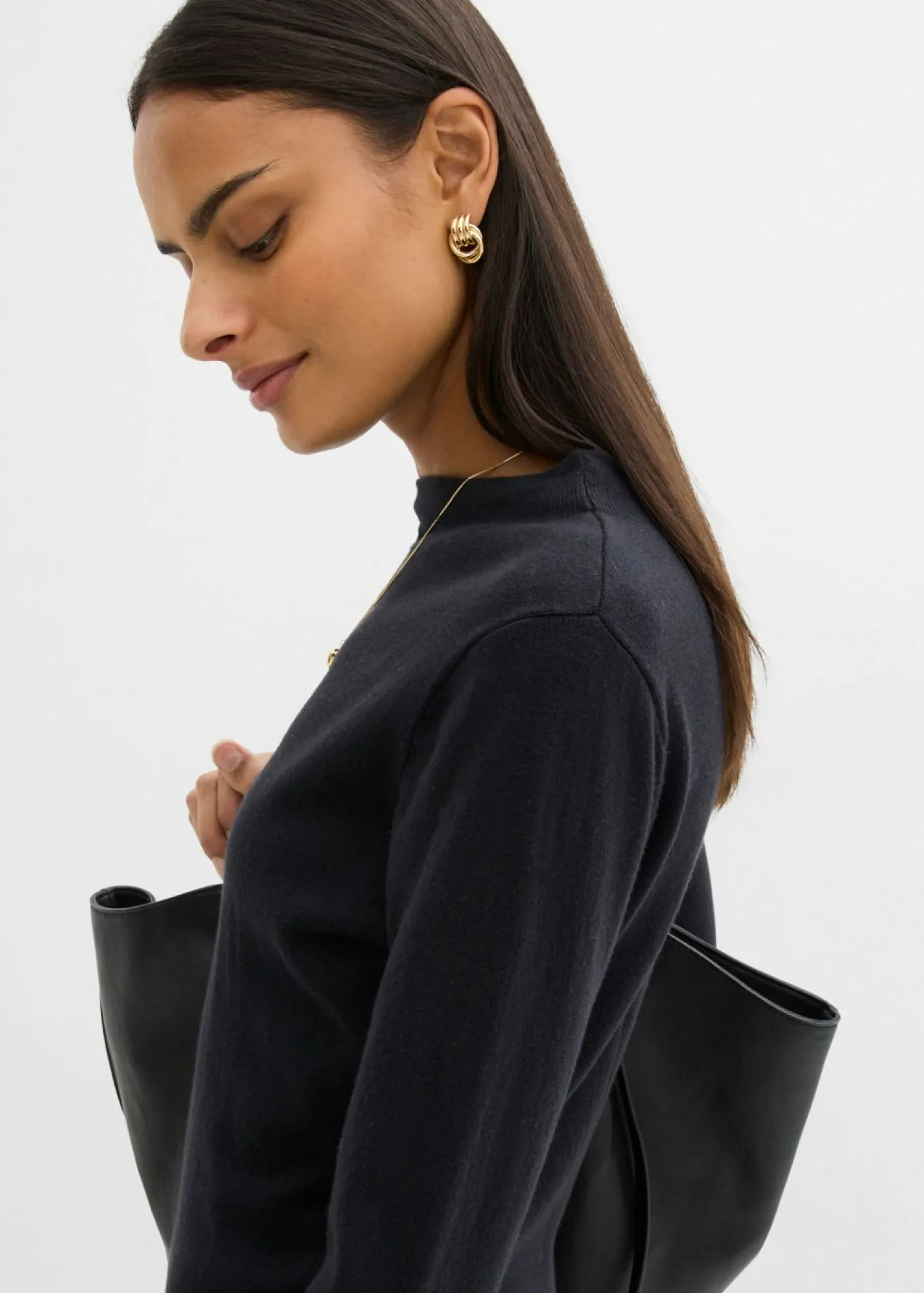Vestido largo de punto fino con cachemir Mujer Esenciales|Vestidos