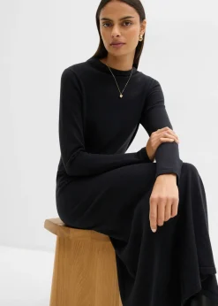 Vestido largo de punto fino con cachemir Mujer Esenciales|Vestidos