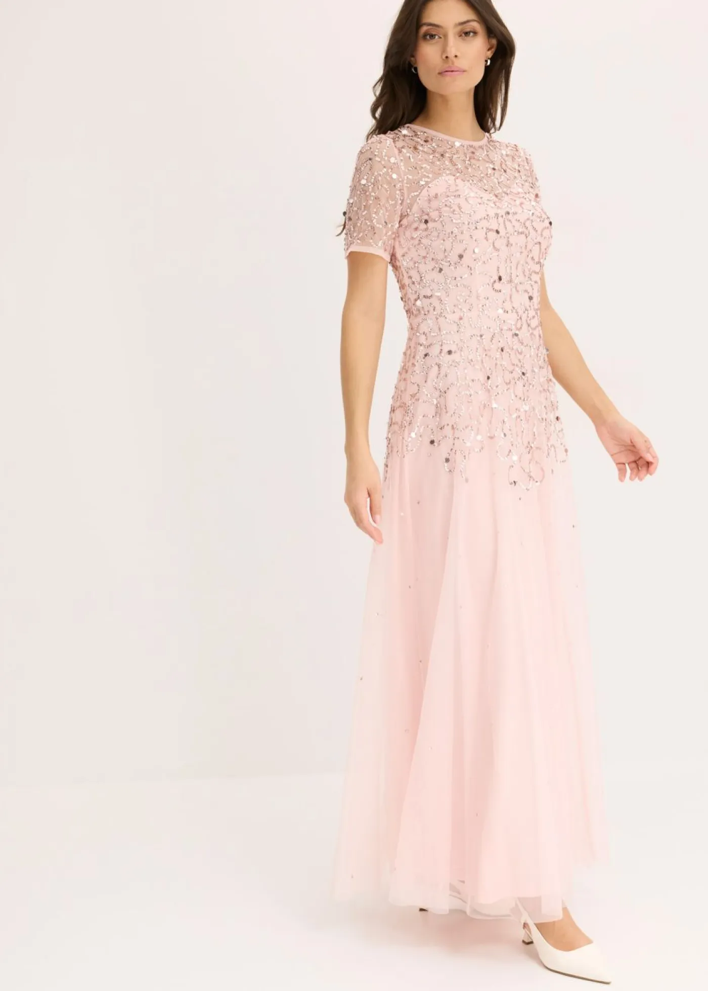 Online Vestido largo de tul delicado con bordado de lentejuelas Mujer Vestidos|Tallas Pequeñas