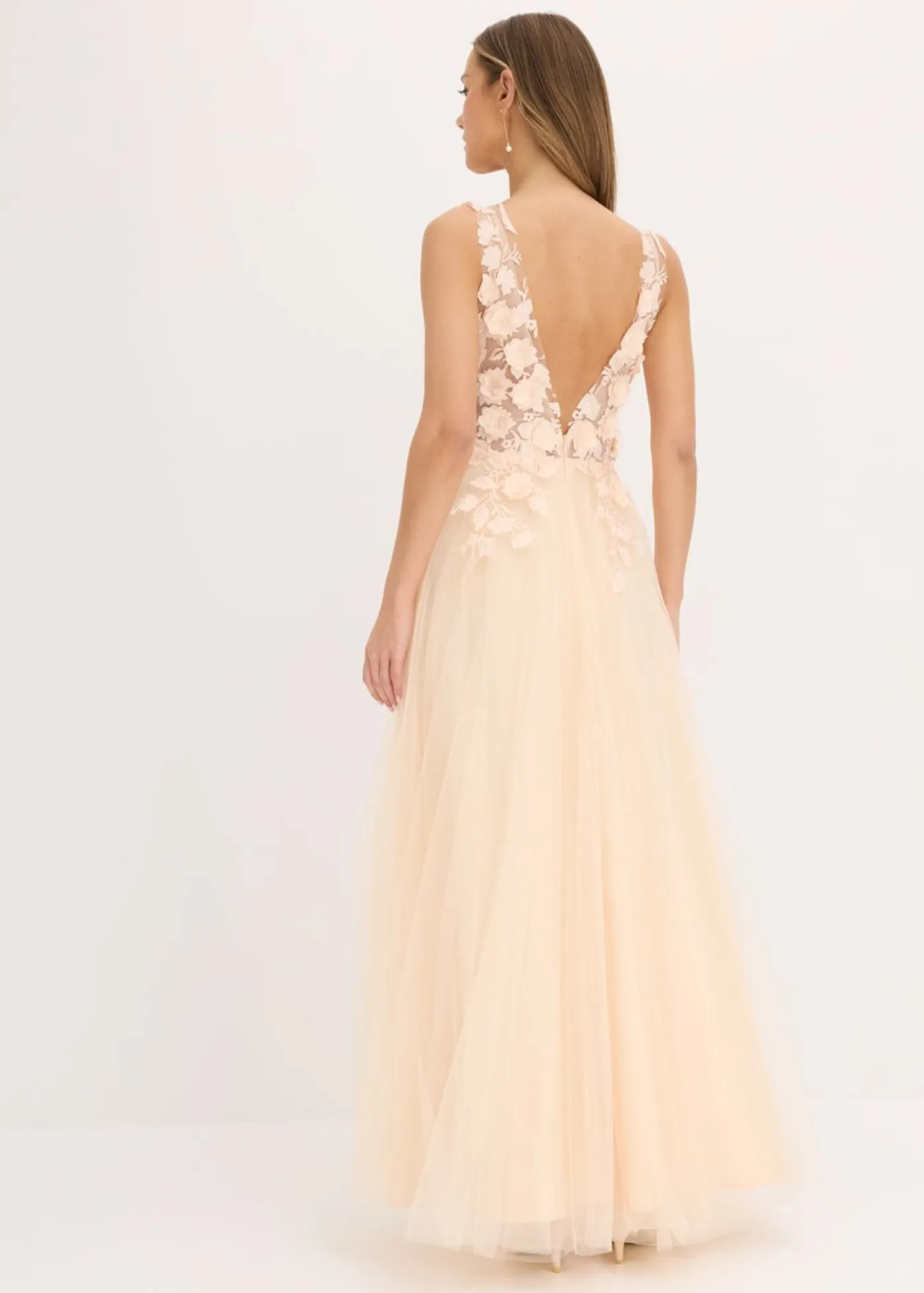 New Vestido largo de tul delicado con aplicación de flores Mujer Vestidos|Ropa Elegante
