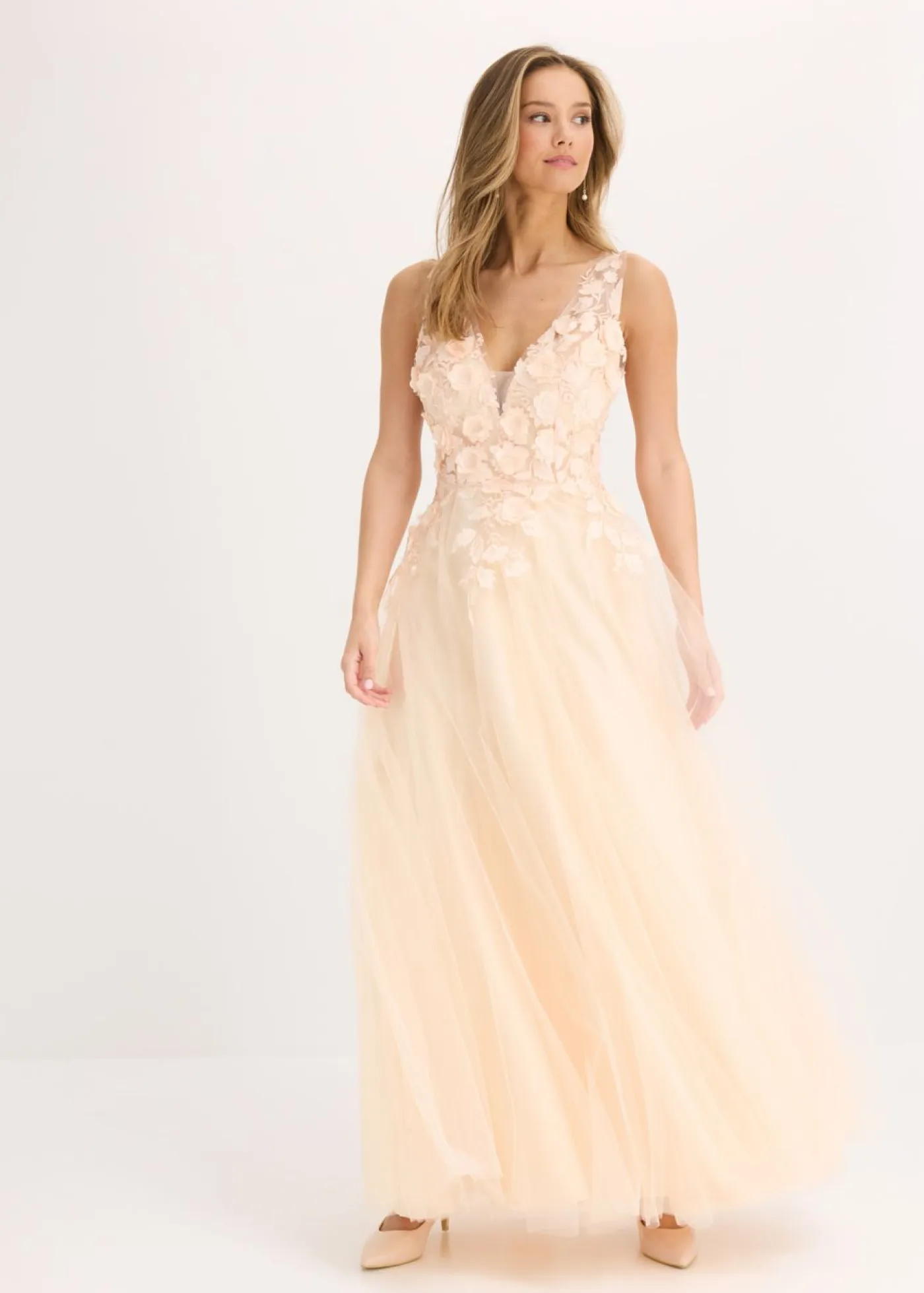New Vestido largo de tul delicado con aplicación de flores Mujer Vestidos|Ropa Elegante