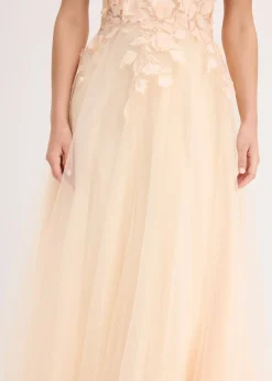 New Vestido largo de tul delicado con aplicación de flores Mujer Vestidos|Ropa Elegante