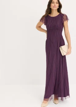 Outlet Vestido largo de tul delicado con bordado de perlas Mujer Vestidos|Novedades