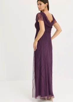 Outlet Vestido largo de tul delicado con bordado de perlas Mujer Vestidos|Novedades