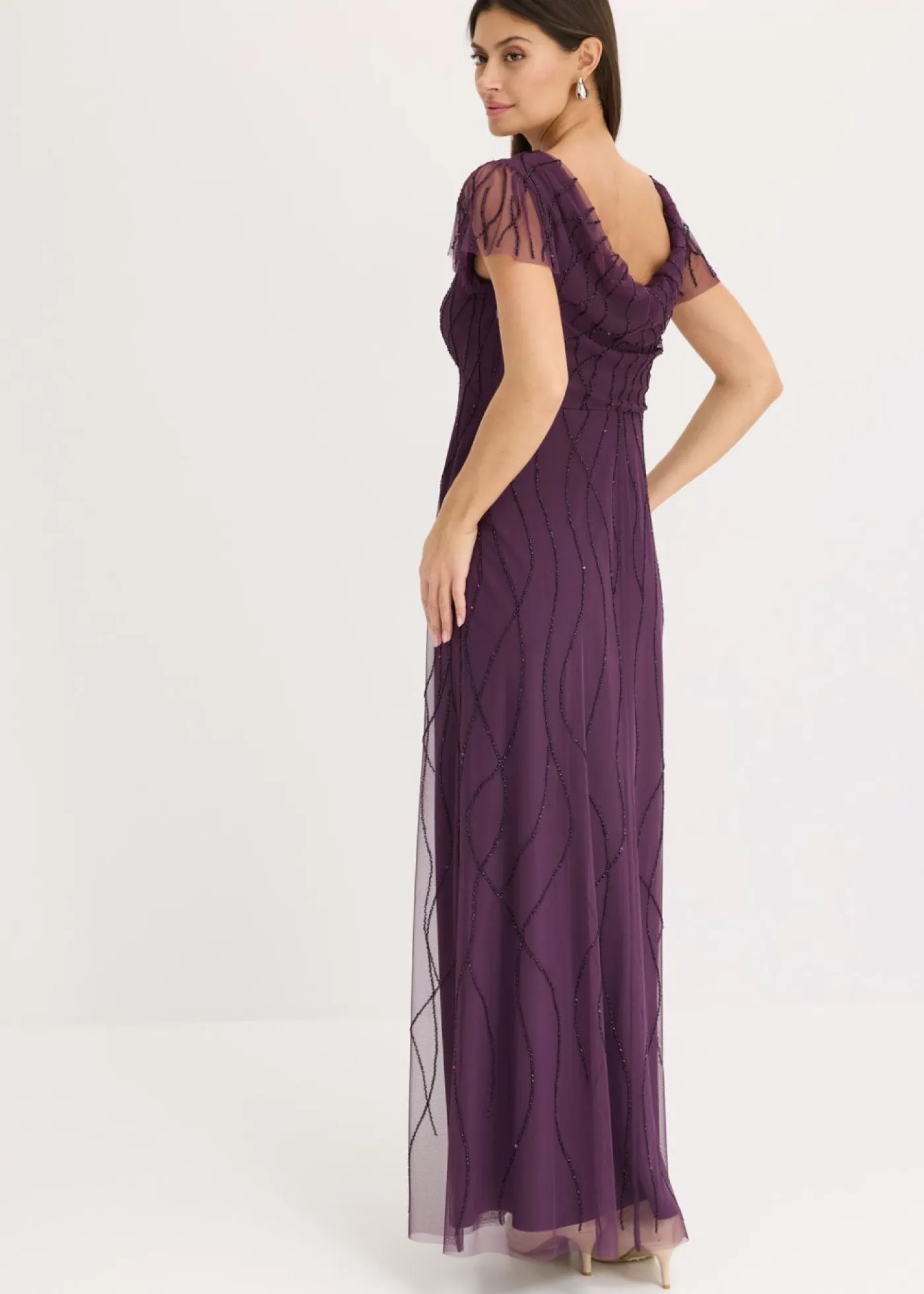 Outlet Vestido largo de tul delicado con bordado de perlas Mujer Vestidos|Novedades