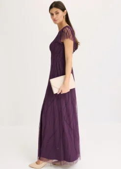 Outlet Vestido largo de tul delicado con bordado de perlas Mujer Vestidos|Novedades