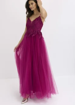 Vestido largo de tul delicado con encaje Mujer Vestidos|Ropa Elegante