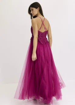 Vestido largo de tul delicado con encaje Mujer Vestidos|Ropa Elegante