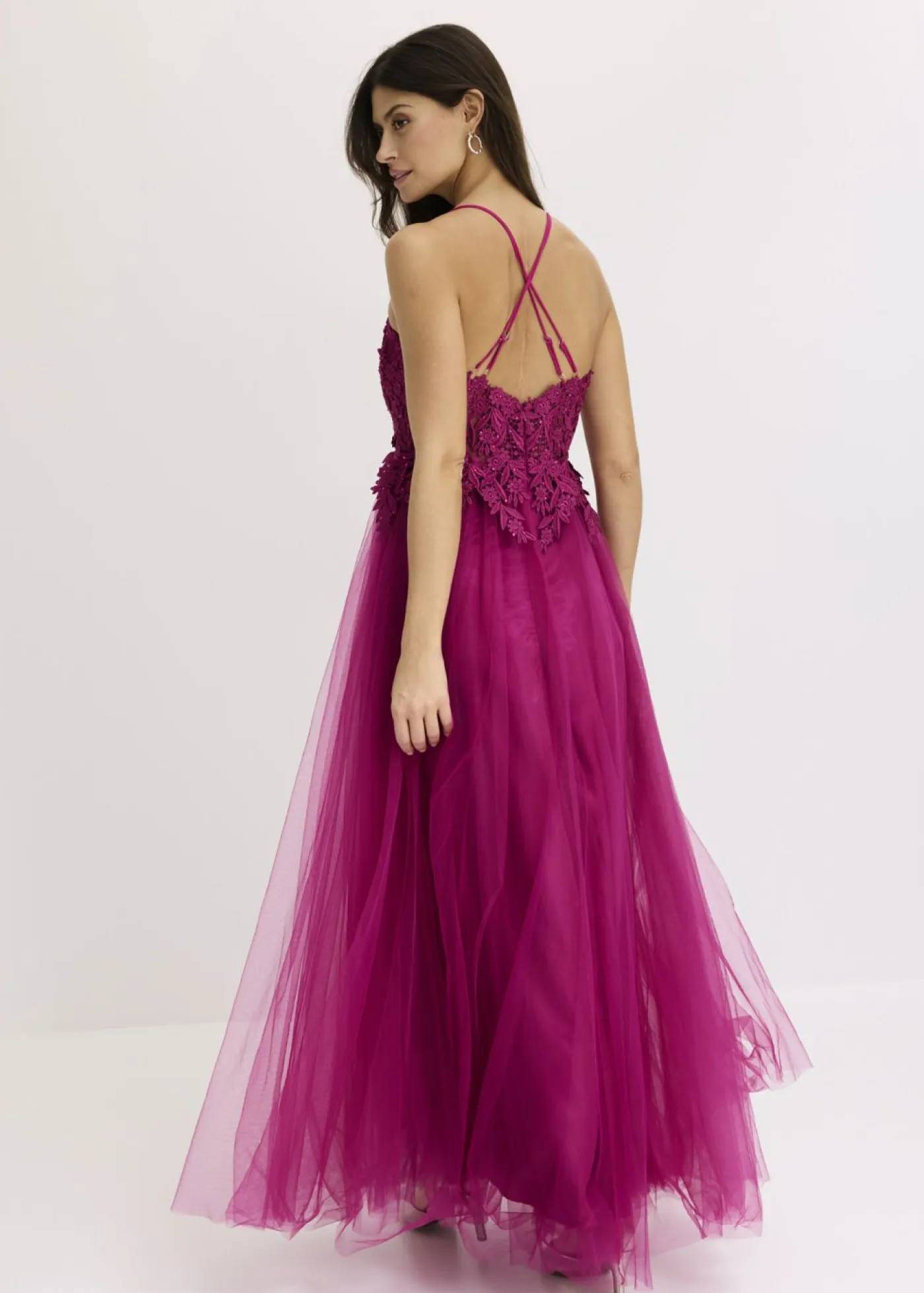 Vestido largo de tul delicado con encaje Mujer Vestidos|Ropa Elegante
