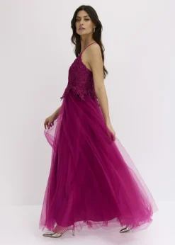 Vestido largo de tul delicado con encaje Mujer Vestidos|Ropa Elegante