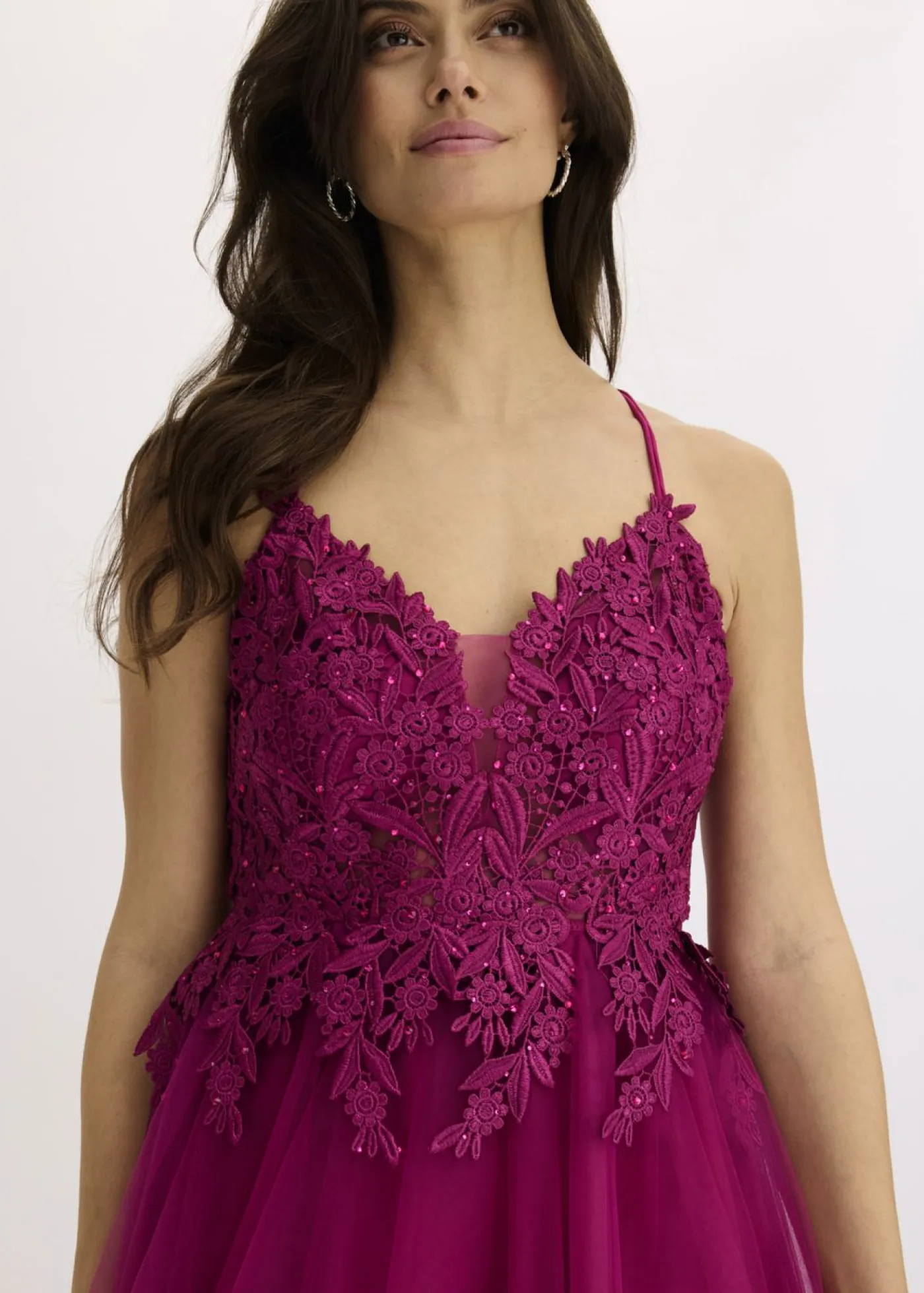Vestido largo de tul delicado con encaje Mujer Vestidos|Ropa Elegante