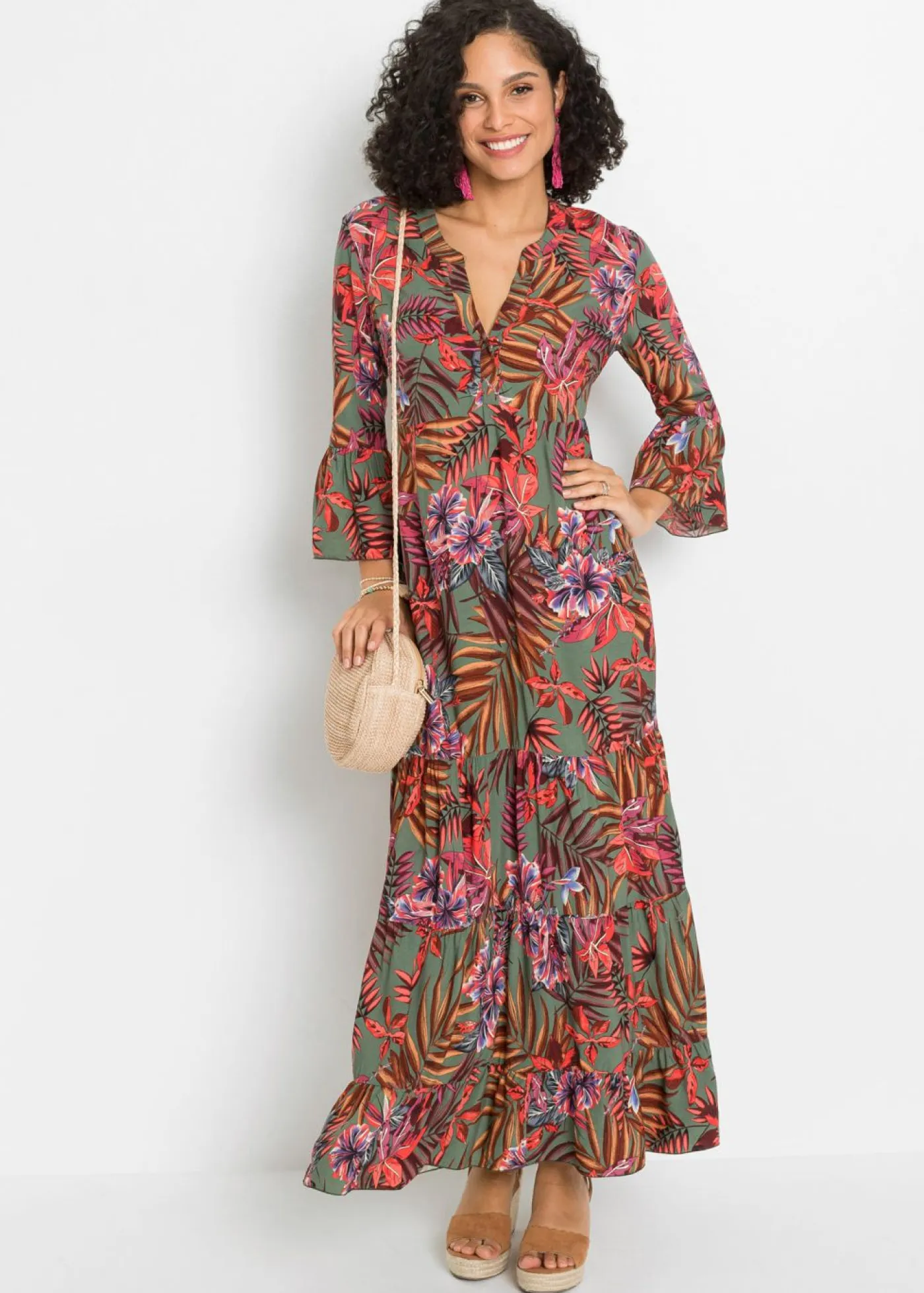 Vestido largo de viscosa fluida Mujer Vestidos|Novedades